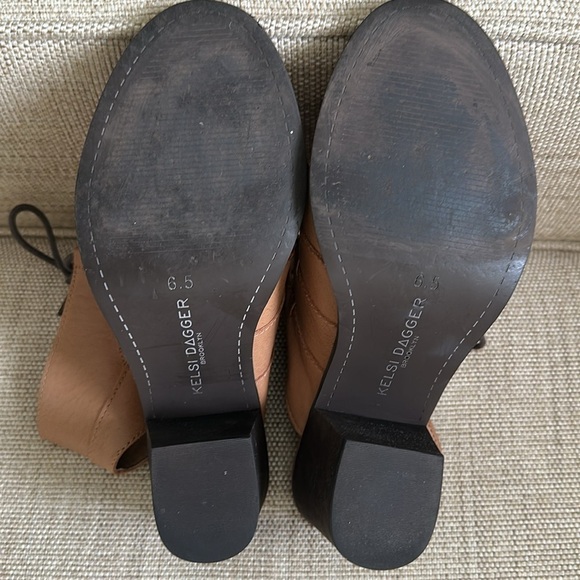 Kelsi Dagger Leather Heeled Gladiator Lace Up Open Toe Sandal Tan Cut Out Bootie - Picture 7 of 17